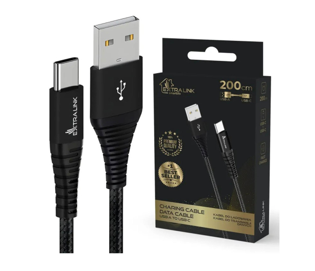 ExtraLink Smart Life Braided  5V 3A 15W USB - USB-C 2m Czarny - 1550944 - zdjęcie 2